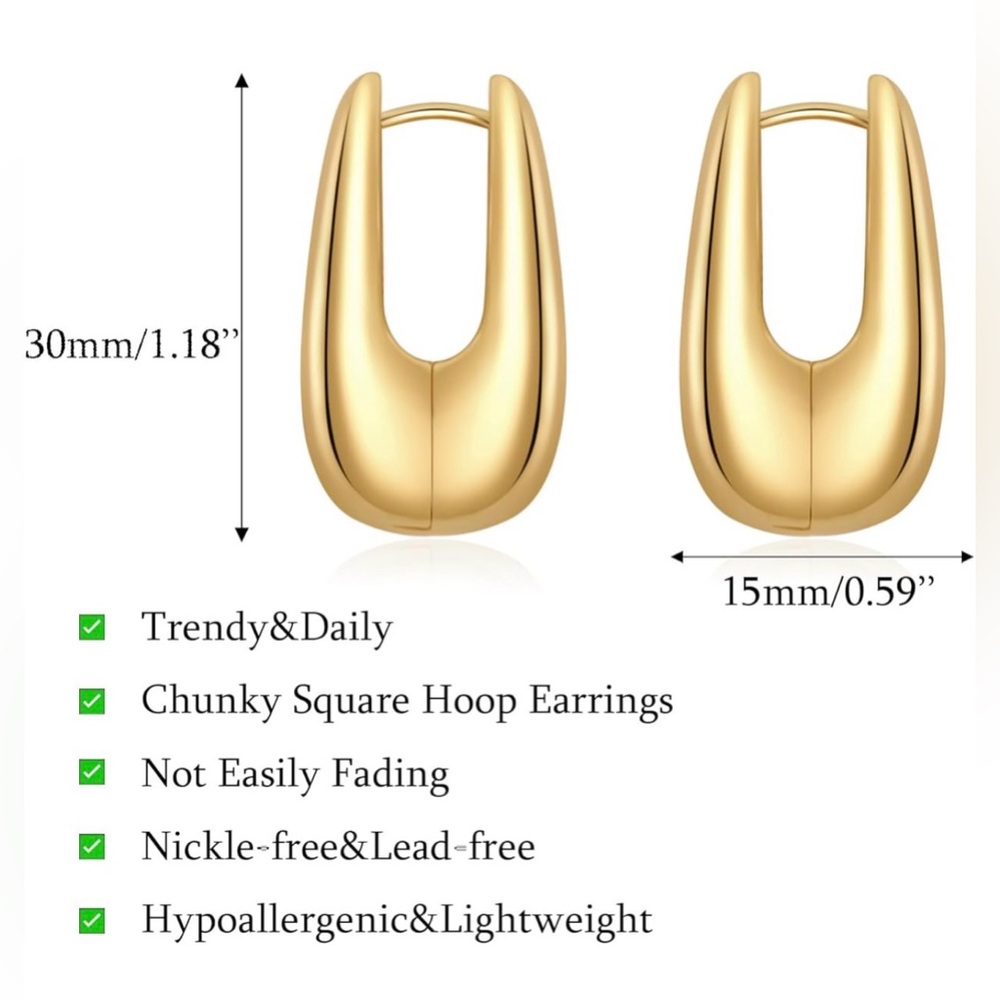 Elegant Gold Square Hoop Earrings - Picture 4 of 6